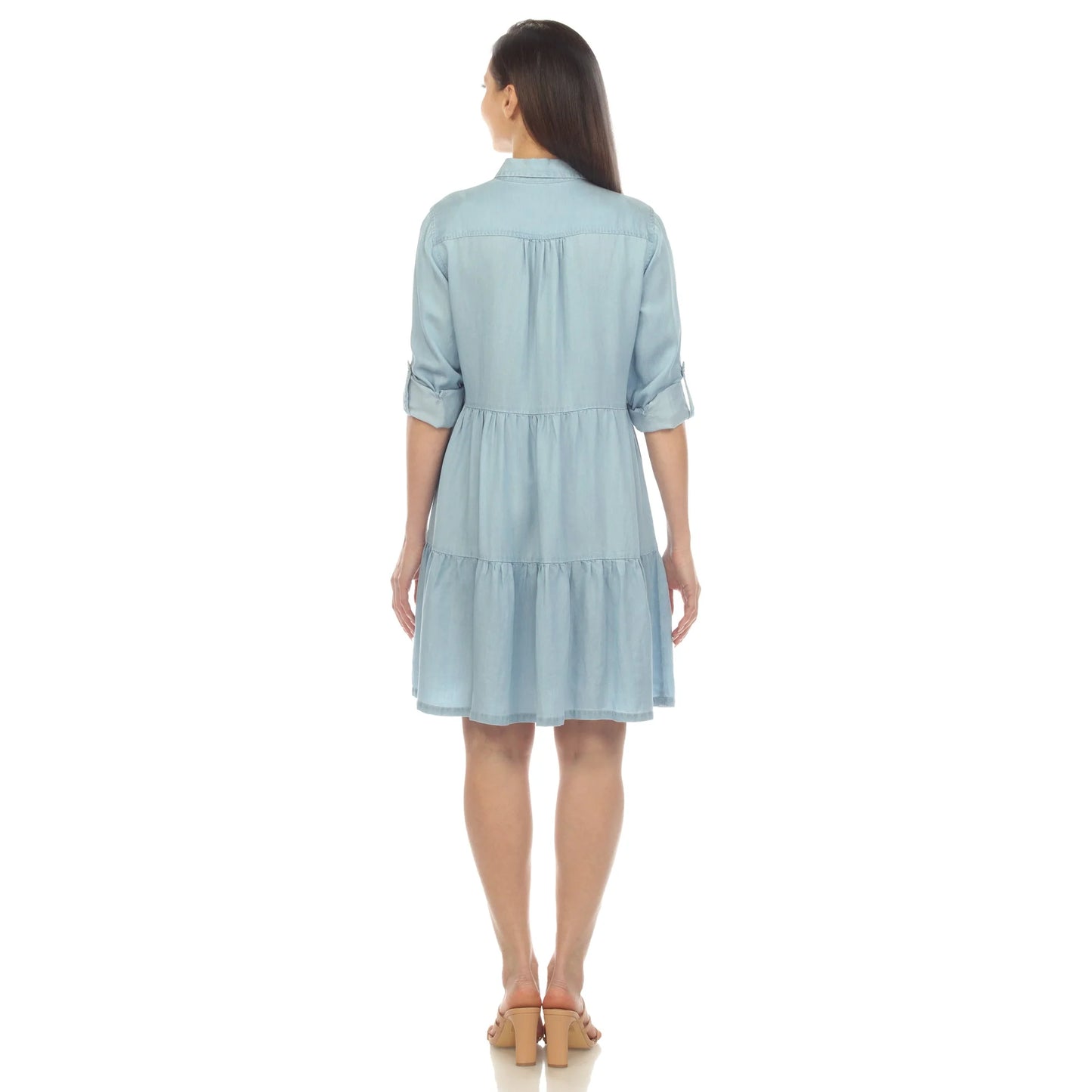 DULANEY-Women's Long Sleeve Tiered Midi Shirt Dress