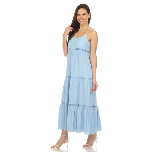 DULANEY-Women's Sleeveless Tiered Chambray Midi Dress